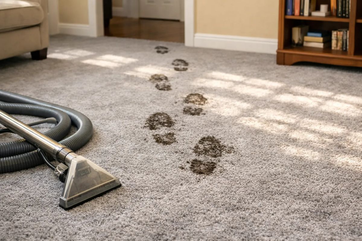 Professional carpet cleaning equipment refreshing a bright Nokomis living room