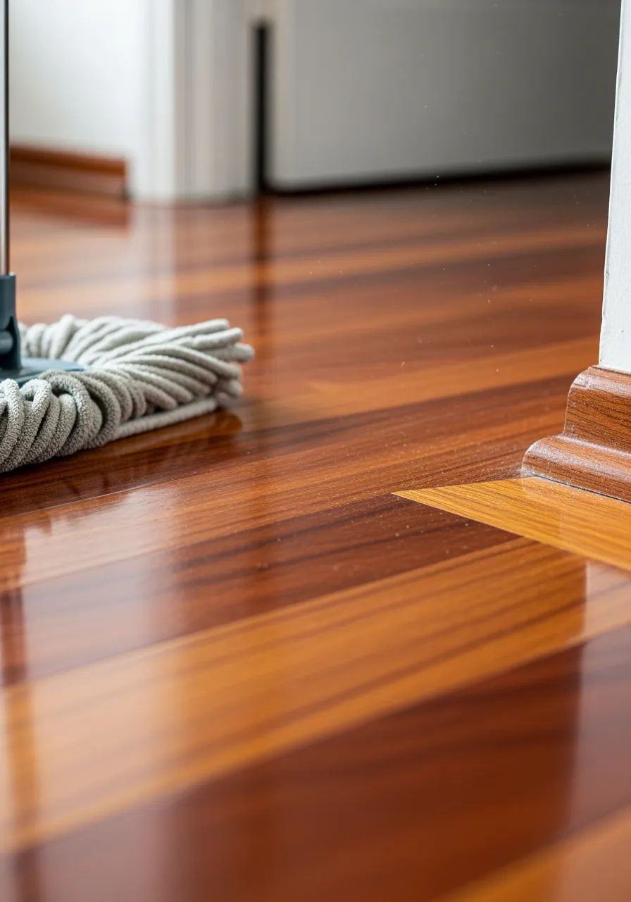 Professional cleaner polishing a bright floor in a Nokomis home