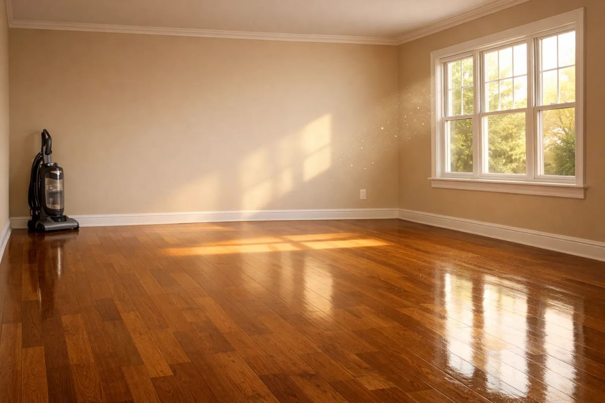 Bright, freshly cleaned living room in a Nokomis home