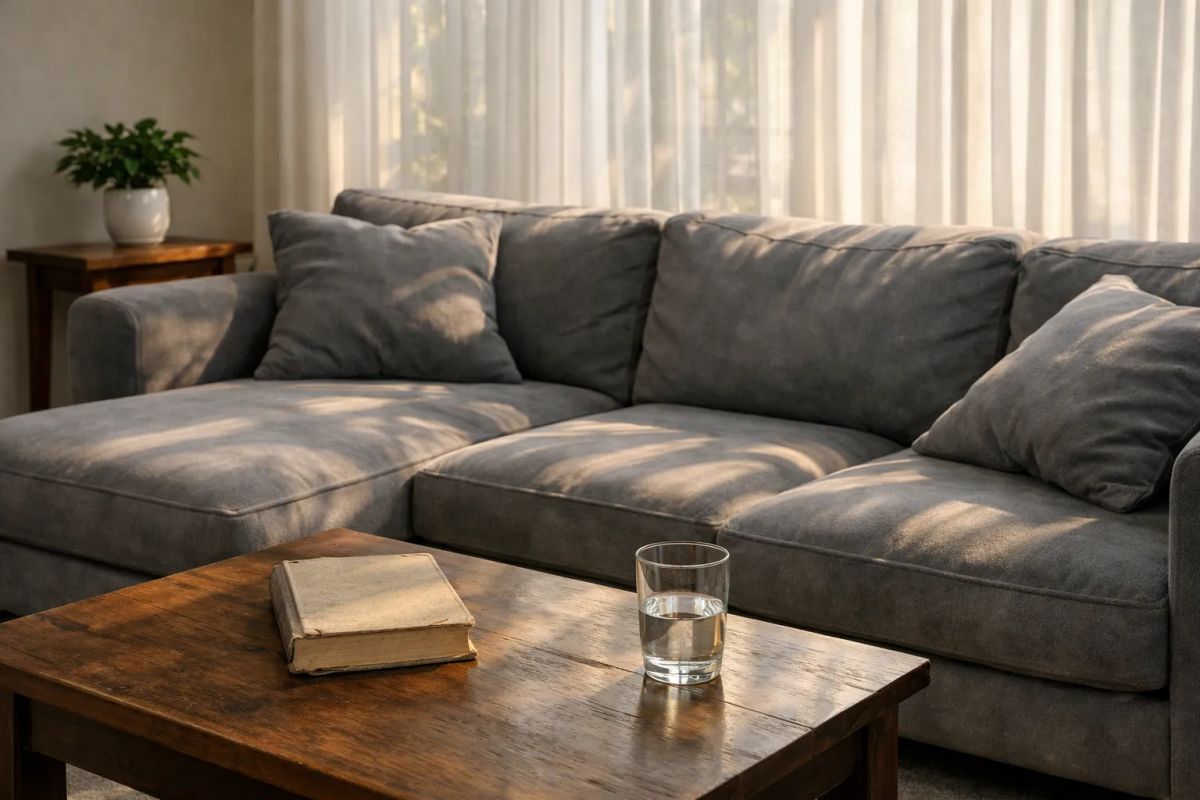 Sunlit spotless living room after professional cleaning